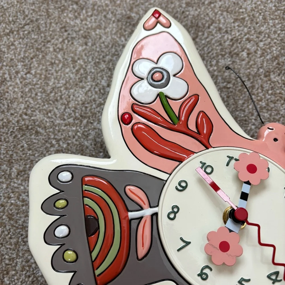 NEW Allen Design Studios Butterfly Pink and Purple Wall Clock